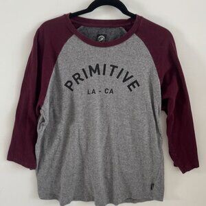 Men’s Primitive Baseball Tee Gray W/Burgundy Sleeves-Size M Good Condition